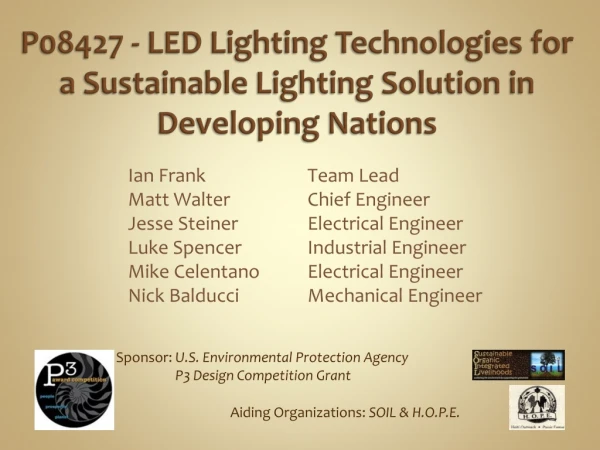 P08427 -  LED Lighting Technologies for a Sustainable Lighting Solution in Developing Nations