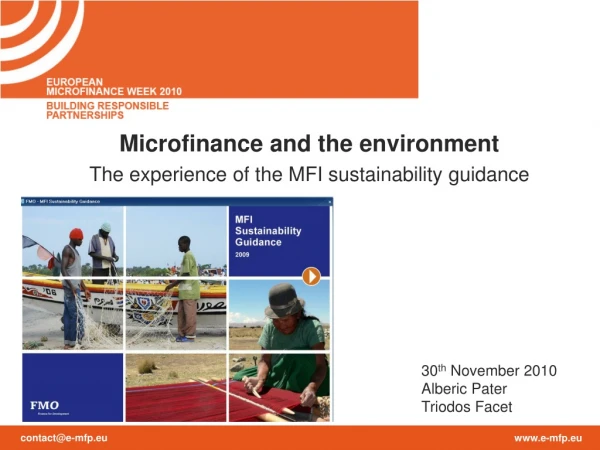 Microfinance and the environment The experience of the MFI sustainability guidance