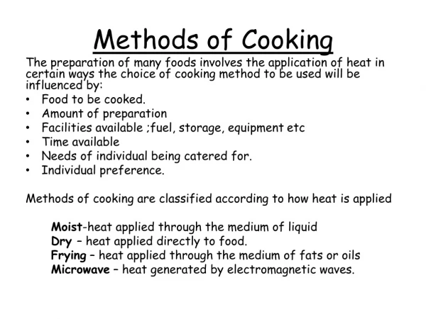 Methods of Cooking