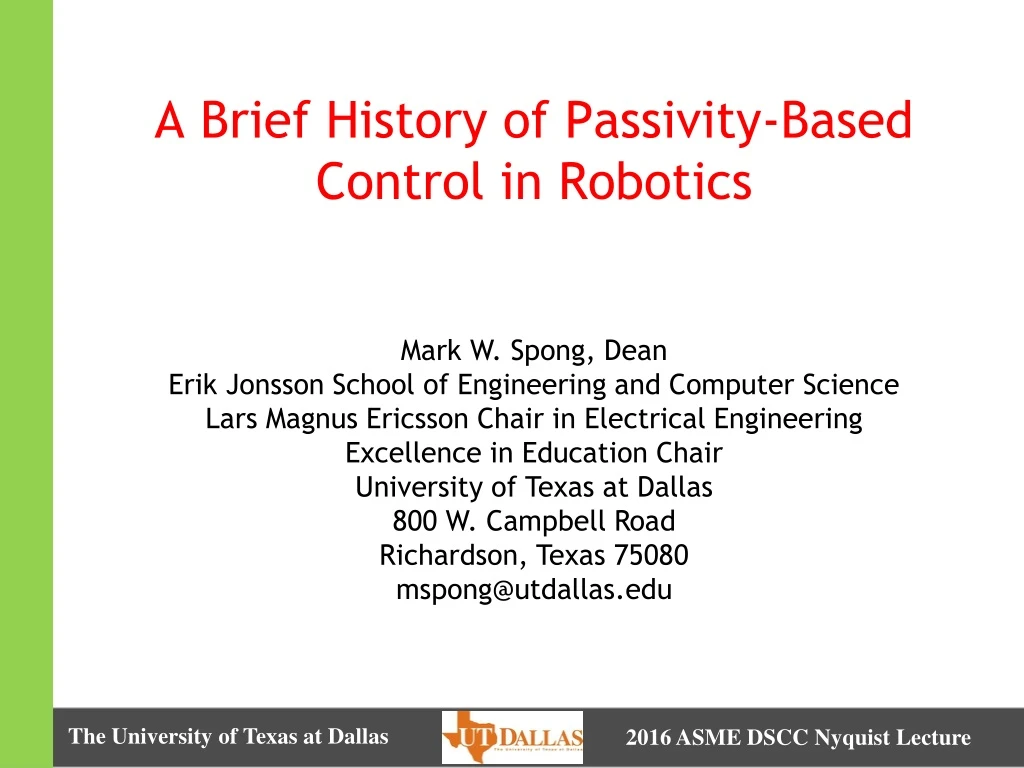 a brief history of passivity based control in robotics