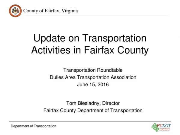 Update on Transportation Activities in Fairfax County