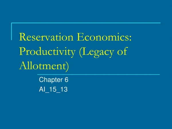 Reservation Economics: Productivity (Legacy of Allotment)