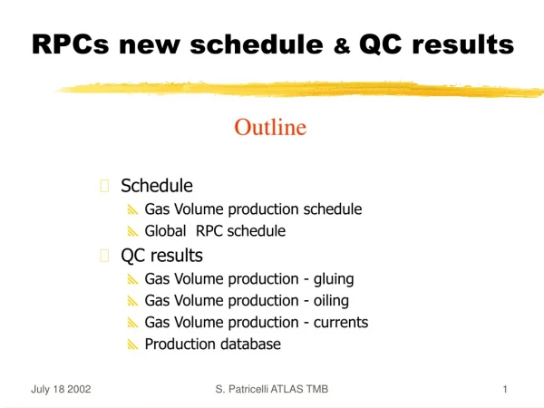RPCs new schedule  &amp;  QC results
