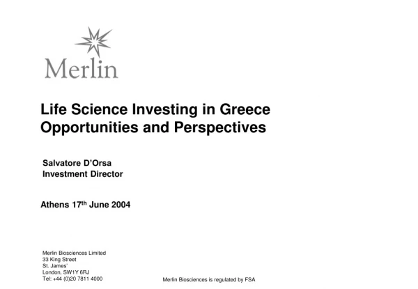 Life Science Investing in Greece Opportunities and Perspectives