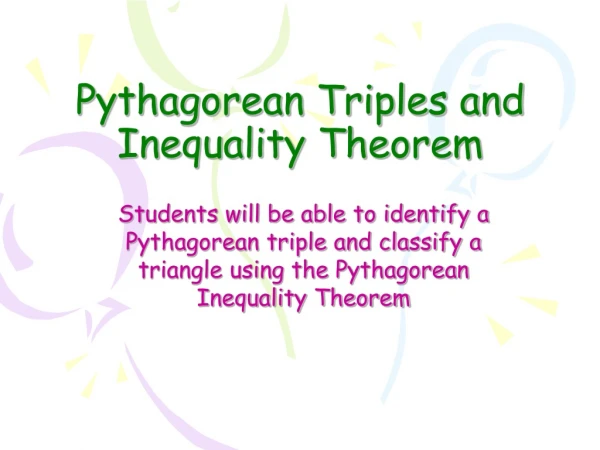 Pythagorean Triples and Inequality Theorem