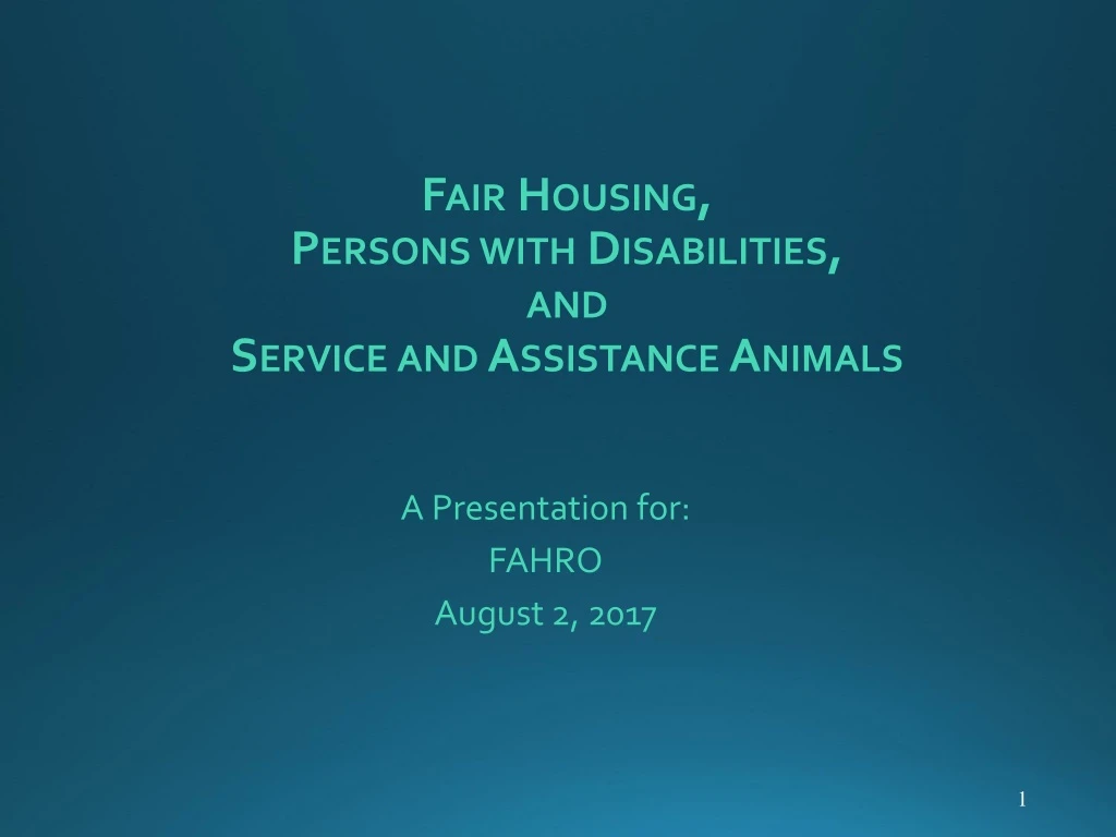 fair housing persons with disabilities and service and assistance animals