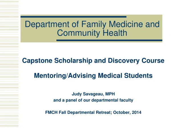 Department of Family Medicine and Community Health