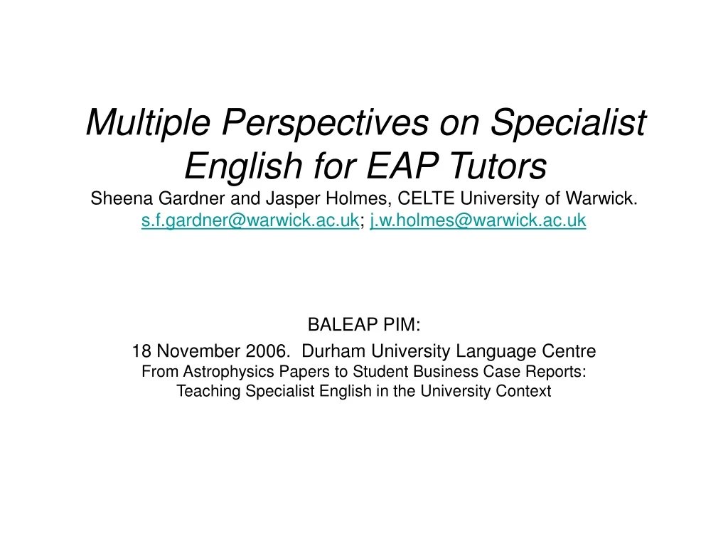 multiple perspectives on specialist english