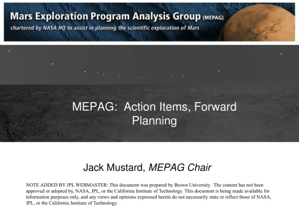 MEPAG:  Action Items, Forward Planning