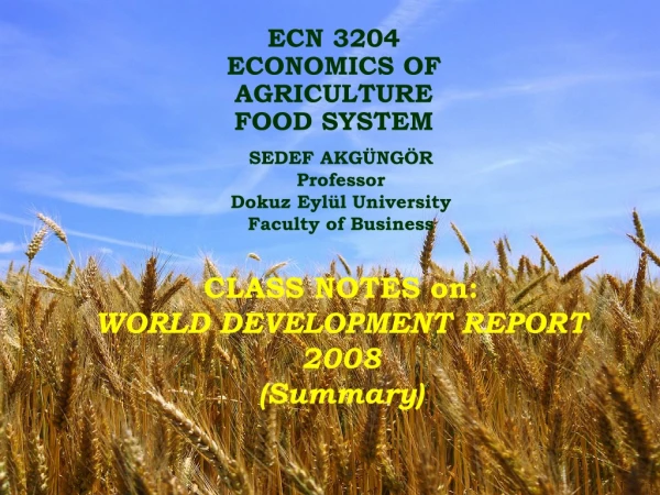 ECN 3204 ECONOMICS OF  AGRICULTURE FOOD SYSTEM