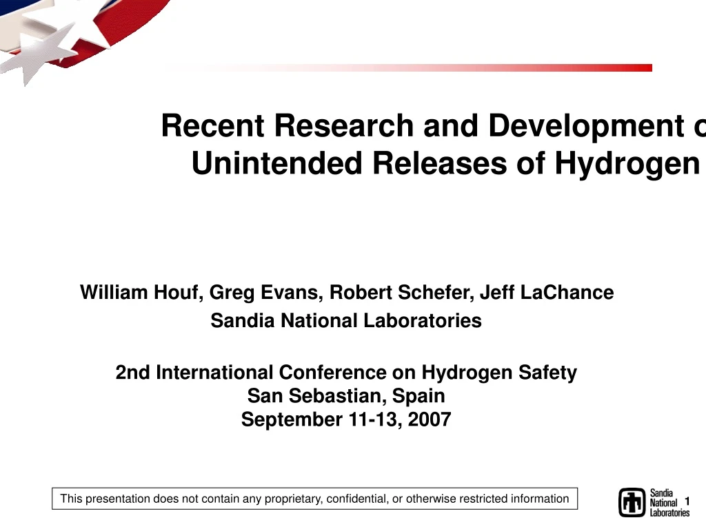 recent research and development on unintended releases of hydrogen