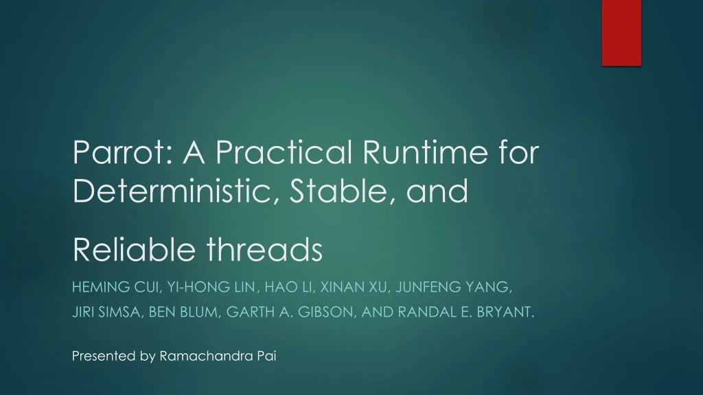 parrot a practical runtime for deterministic stable and reliable threads