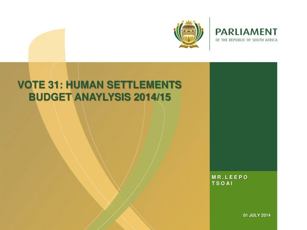 vote 31 human settlements budget anaylysis 2014 15