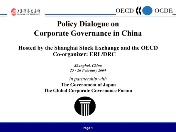 Policy Dialogue on  Corporate Governance in China