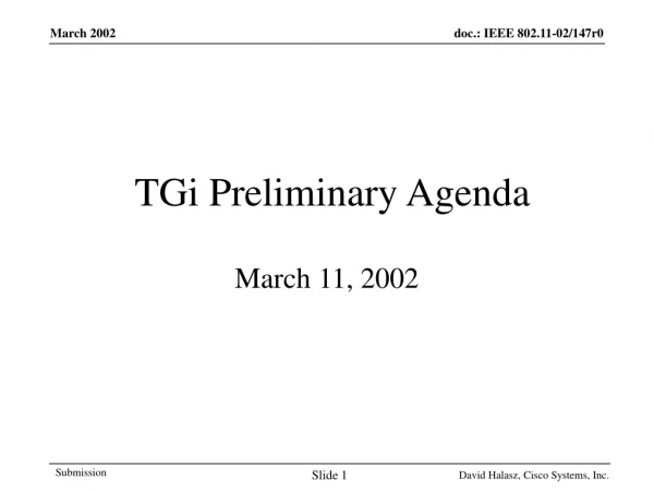 TGi Preliminary Agenda