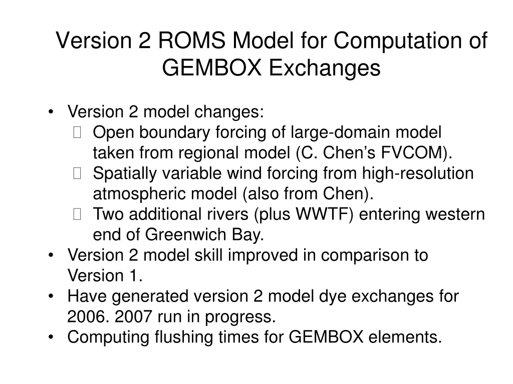 version 2 roms model for computation of gembox exchanges