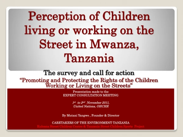 Perception of Children living or working on the Street in  Mwanza , Tanzania
