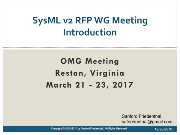 SysML  v2 RFP WG Meeting Introduction