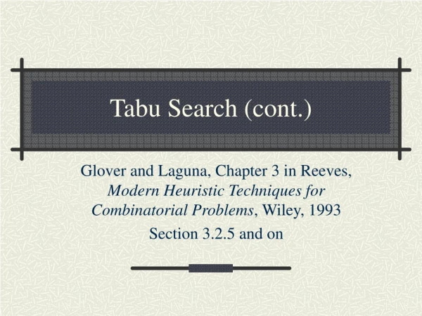 Tabu Search (cont.)