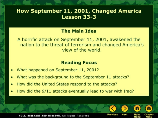 How September 11, 2001, Changed America Lesson 33-3