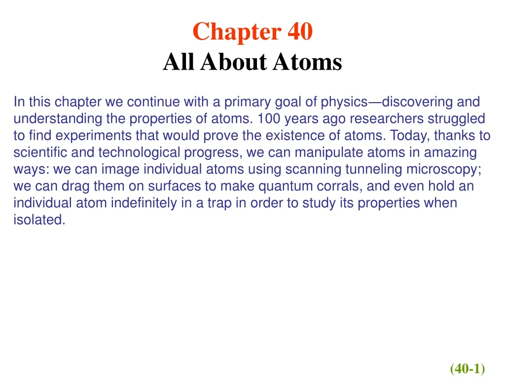 chapter 40 all about atoms in this chapter