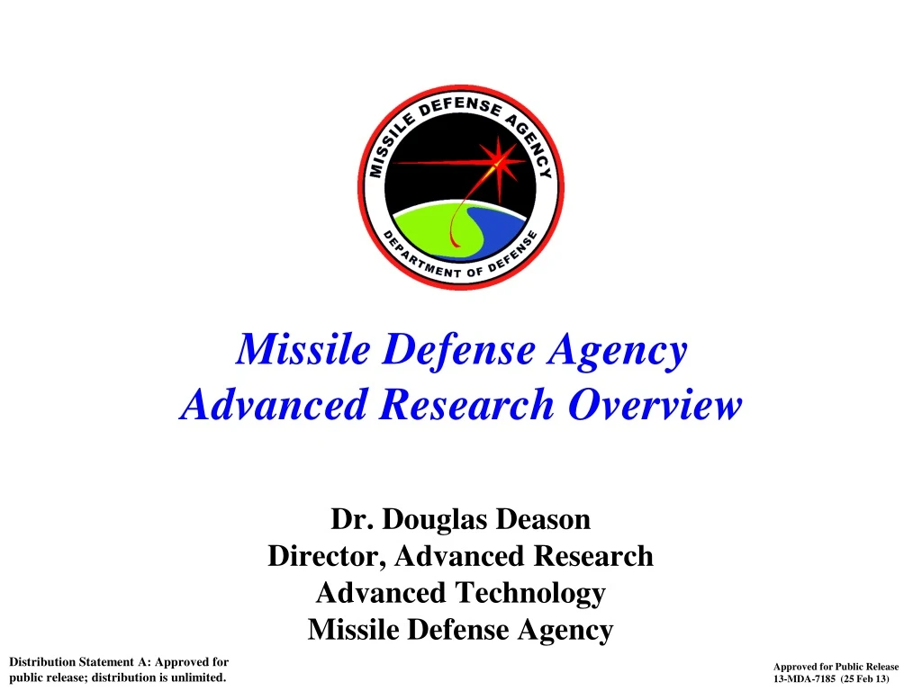 missile defense agency advanced research overview