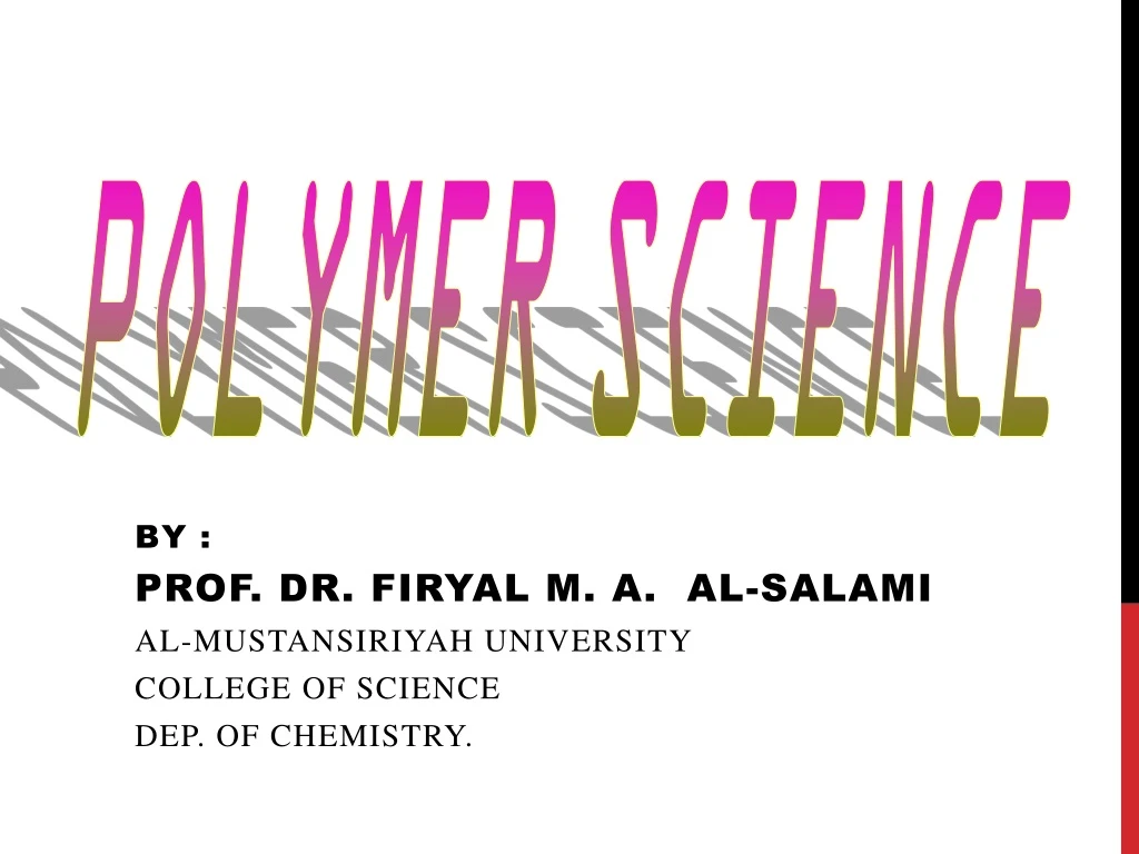 by prof dr firyal m a al salami al mustansiriyah university college of science dep of chemistry