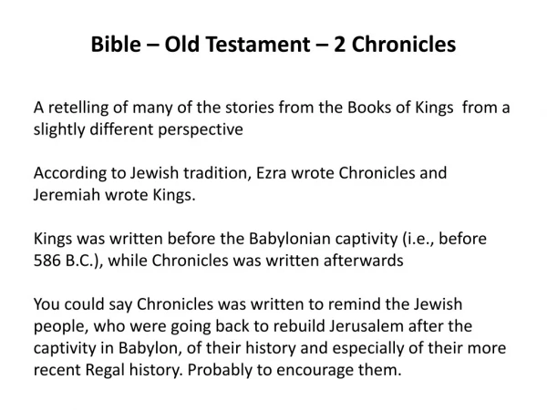 Bible – Old Testament – 2 Chronicles