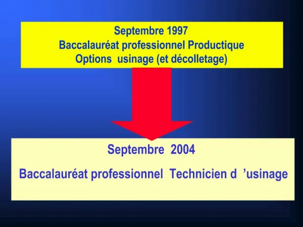 Septembre 2004 Baccalaur at professionnel Technicien d usinage