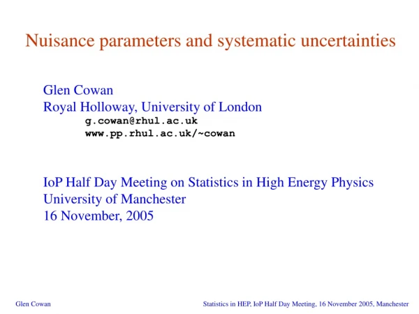 Nuisance parameters and systematic uncertainties