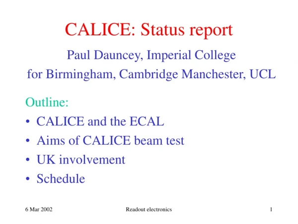 CALICE: Status report