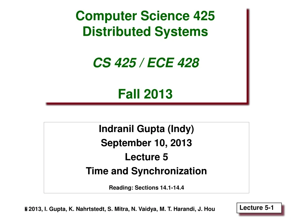 computer science 425 distributed systems cs 425 ece 428 fall 2013