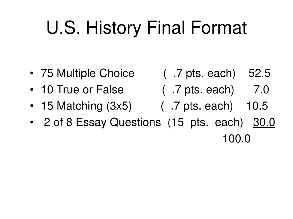 u s history final format