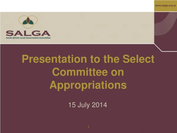 Presentation to the Select Committee on Appropriations