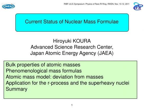 Current Status of Nuclear Mass Formulae
