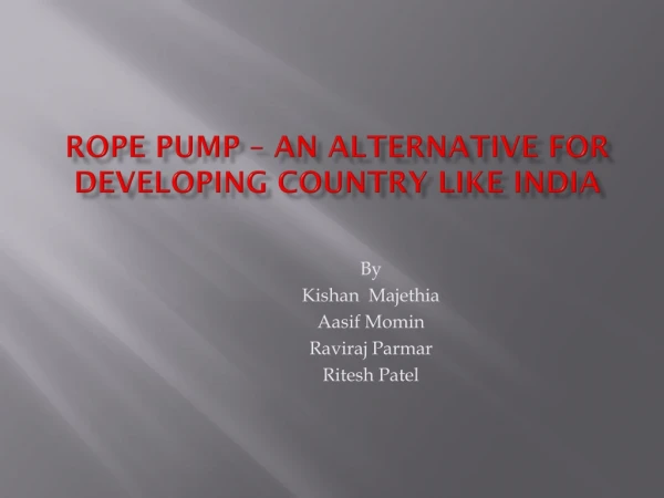 Rope Pump – An alternative for developing country like India