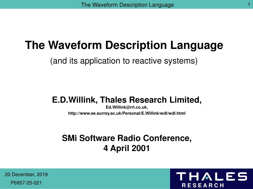 the waveform description language and its application to reactive systems