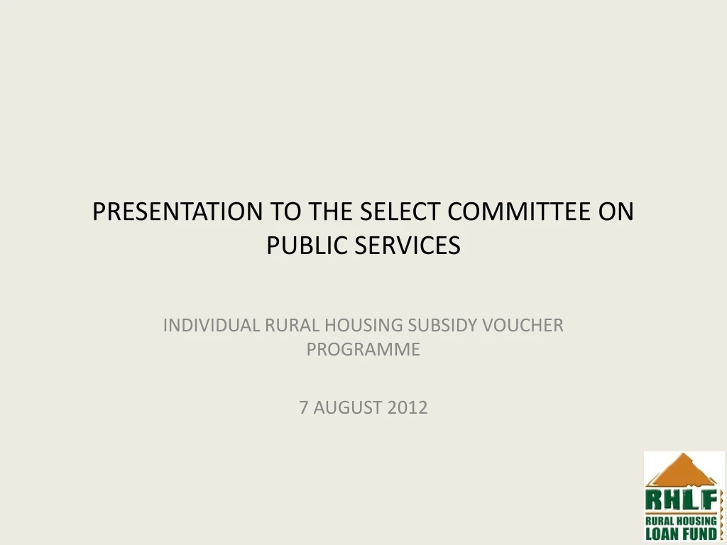 presentation to the select committee on public services