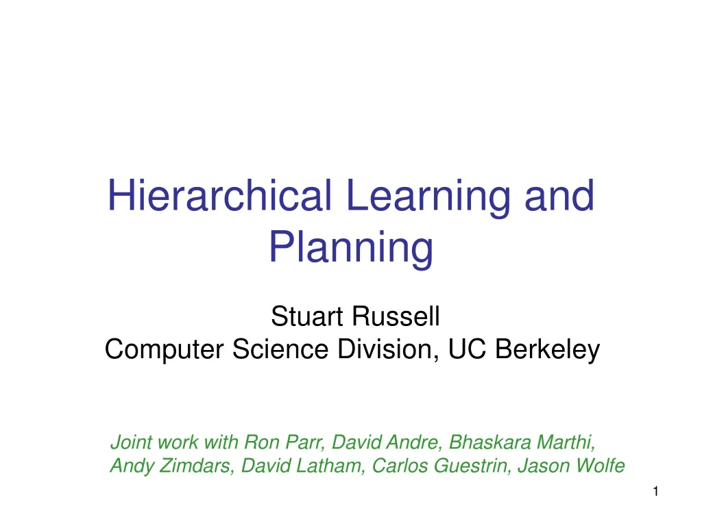 hierarchical learning and planning