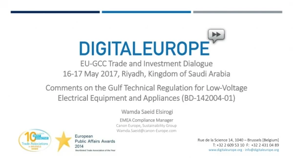 EU-GCC Trade and Investment Dialogue 16-17 May 2017, Riyadh, Kingdom of Saudi Arabia