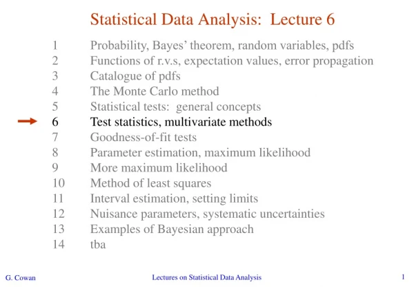 Statistical Data Analysis:  Lecture 6