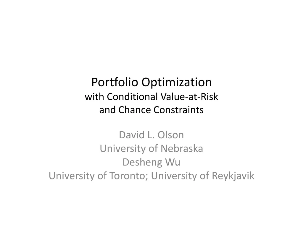 portfolio optimization with conditional value at risk and chance constraints