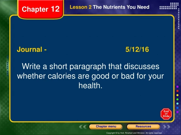 Lesson 2  The Nutrients You Need
