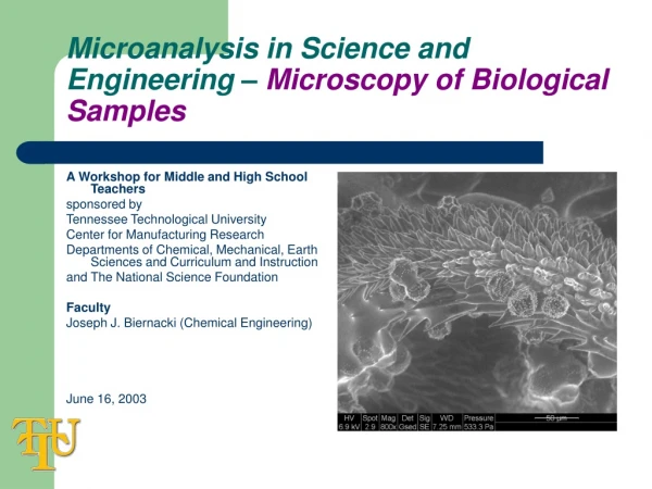 Microanalysis in Science and Engineering –  Microscopy of Biological Samples