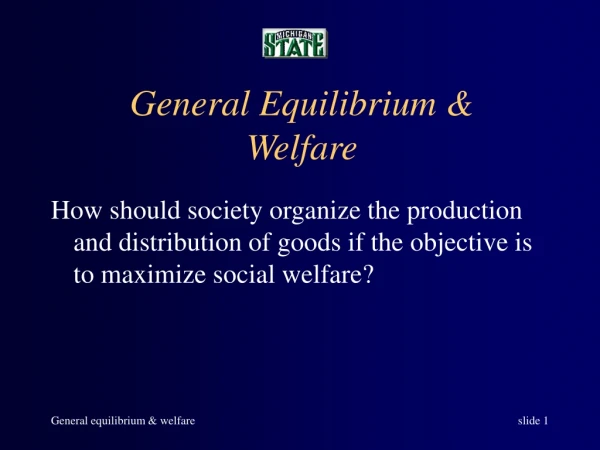 General Equilibrium &amp; Welfare