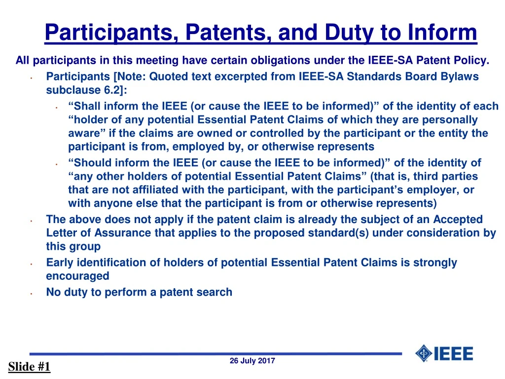 participants patents and duty to inform