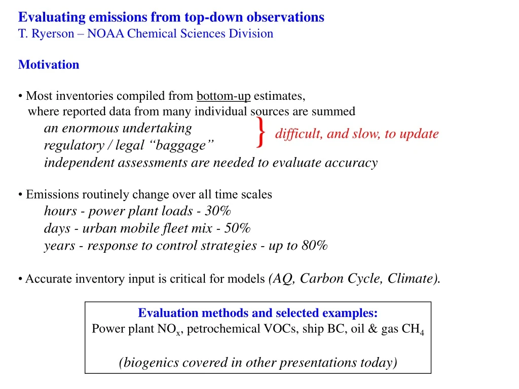 evaluating emissions from top down observations