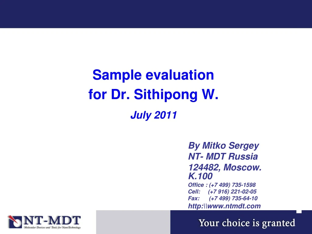 sample evaluation for dr sithipong w july 2011