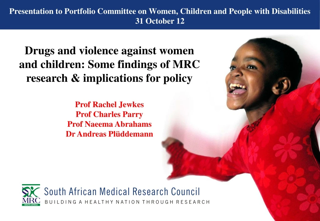 presentation to portfolio committee on women children and people with disabilities 31 october 12