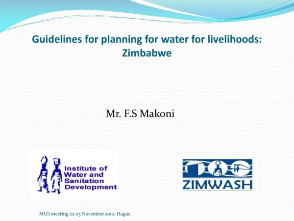 Guidelines for planning for water for livelihoods: Zimbabwe